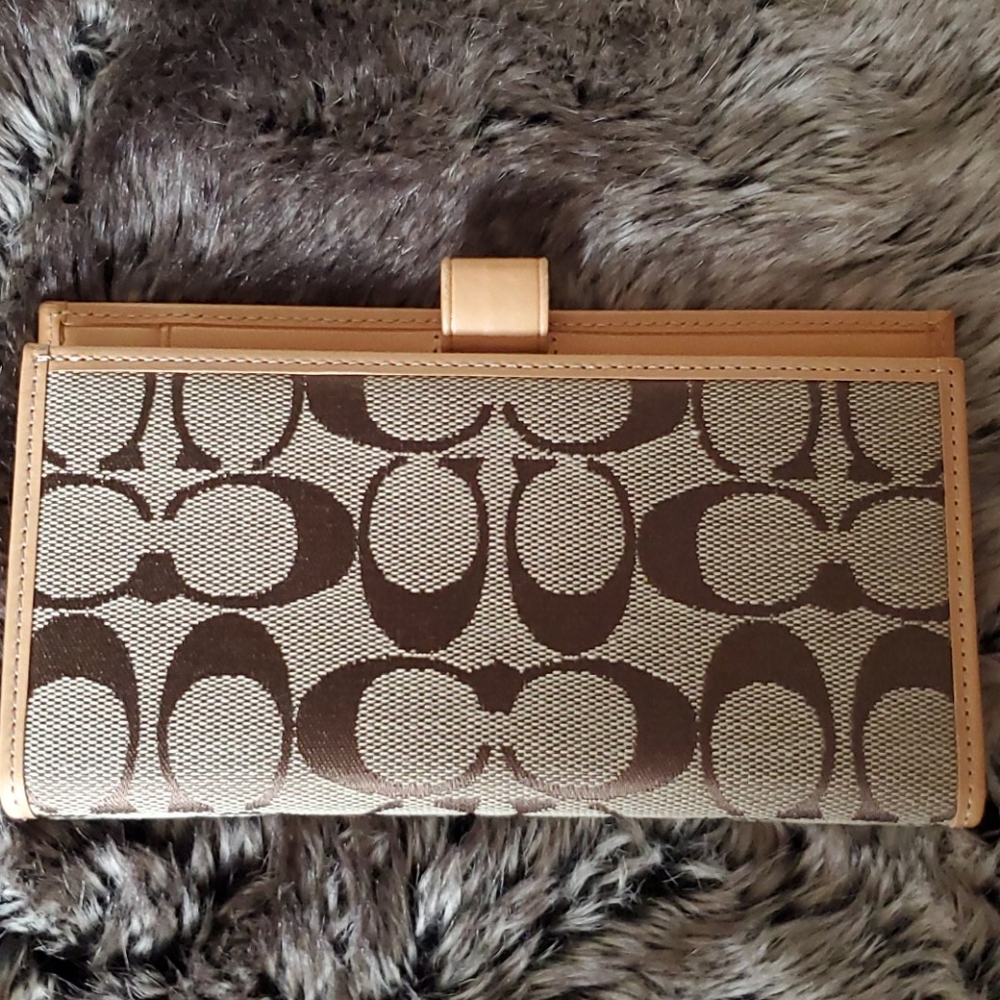 Coach Signature Canvas & Smooth Checkbook Holder